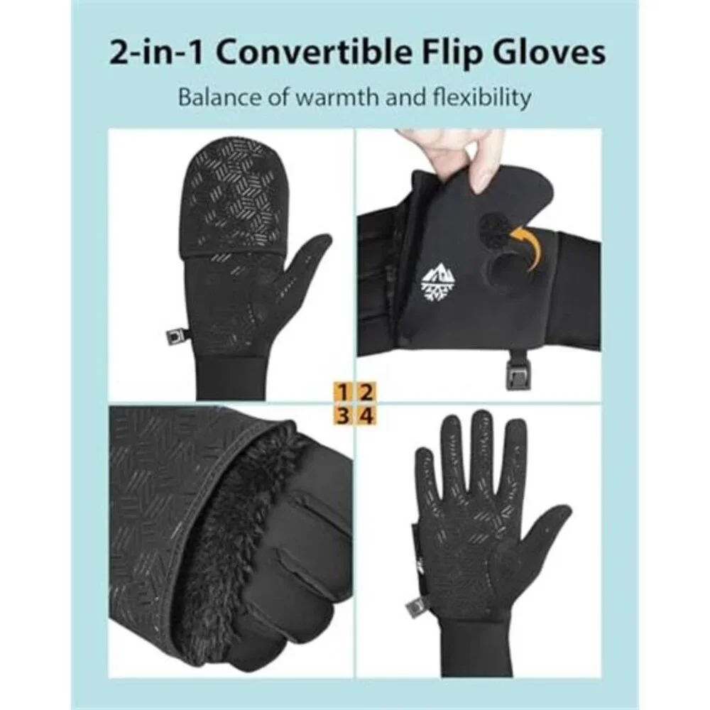 Unisex Winter Gloves Touchscreen Convertible Thermal Gloves with Watch Window